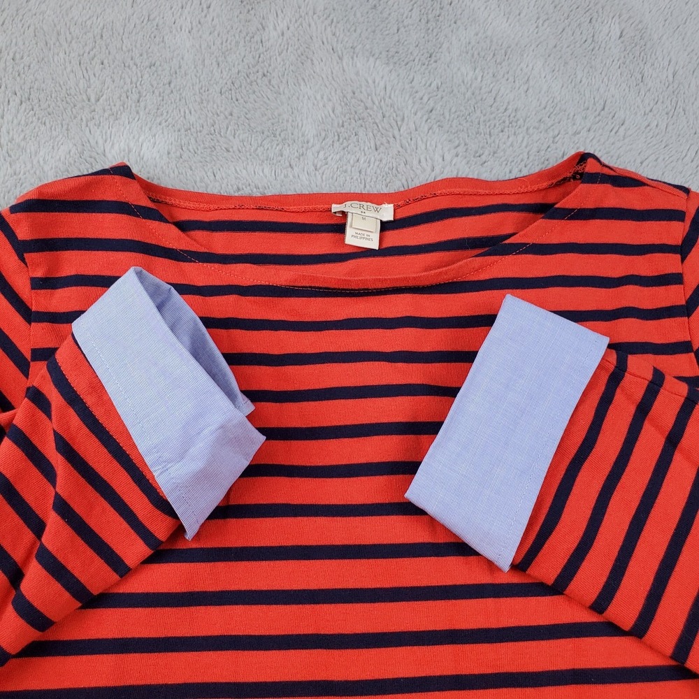 Vintage‎ J.Crew Striped Long Sleeve Tee Womens M Contrast Cuff Boatneck Red Navy